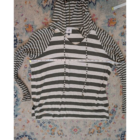 Cabi Playoff Hooded Blouse Lightweight Green and White Striped Hoodie Style 5731 - Picture 5 of 10